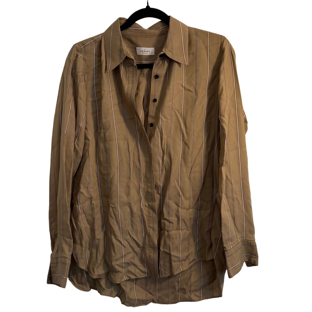 Argent Striped Button Down Shirt Size 6 Tan Brown Long Sleeve Made in USA